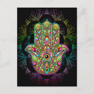 Hamsa Fatma Hand Psychedelic Art Postkarte
