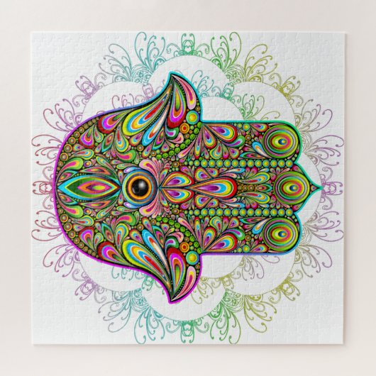 Hamsa Fatma Hand Psychedelic Art Puzzle (Horizontal)