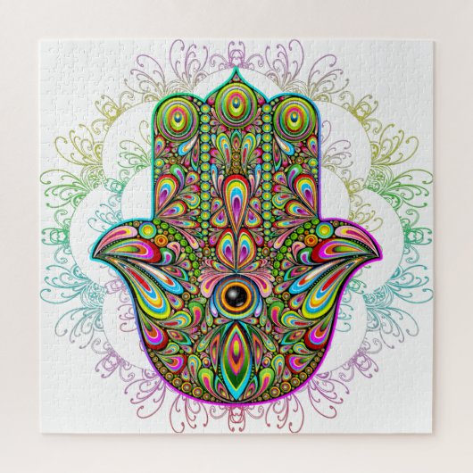 Hamsa Fatma Hand Psychedelic Art Puzzle (Vertikal)