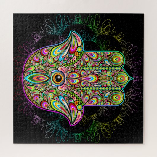 Hamsa Fatma Hand Psychedelic Art Puzzle (Horizontal)