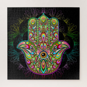 Hamsa Fatma Hand Psychedelic Art Puzzle