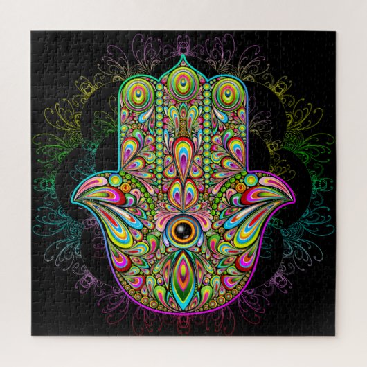 Hamsa Fatma Hand Psychedelic Art Puzzle (Vertikal)