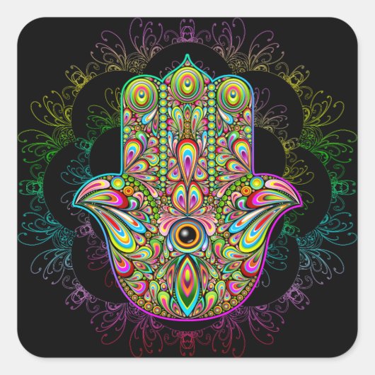 Hamsa Fatma Hand Psychedelic Art Quadratischer Aufkleber (Vorderseite)