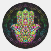 Hamsa Fatma Hand Psychedelic Art Runder Aufkleber (Vorderseite)