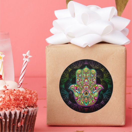 Hamsa Fatma Hand Psychedelic Art Runder Aufkleber (Party)