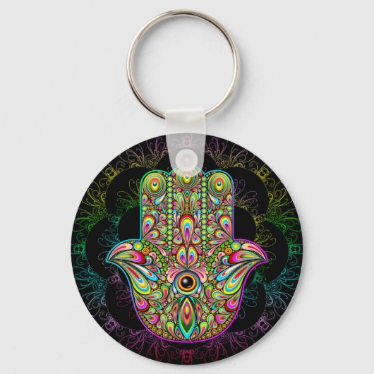 Hamsa Fatma Hand Psychedelic Art Schlüsselanhänger (Vorderseite)