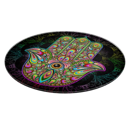 Hamsa Fatma Hand Psychedelic Art Schneidebrett (Ecke)