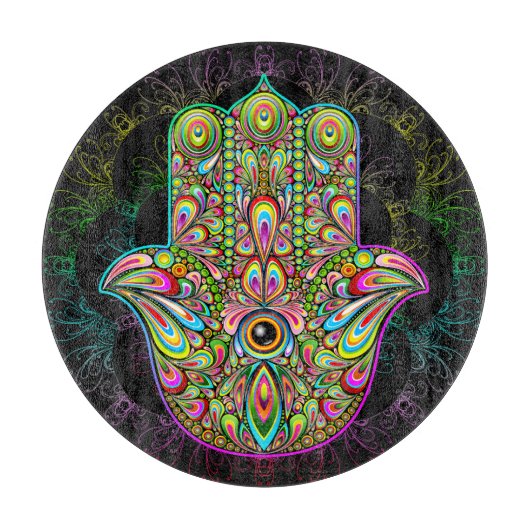 Hamsa Fatma Hand Psychedelic Art Schneidebrett (Vorderseite)