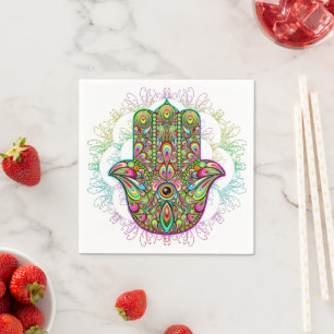 Hamsa Fatma Hand Psychedelic Art Serviette
