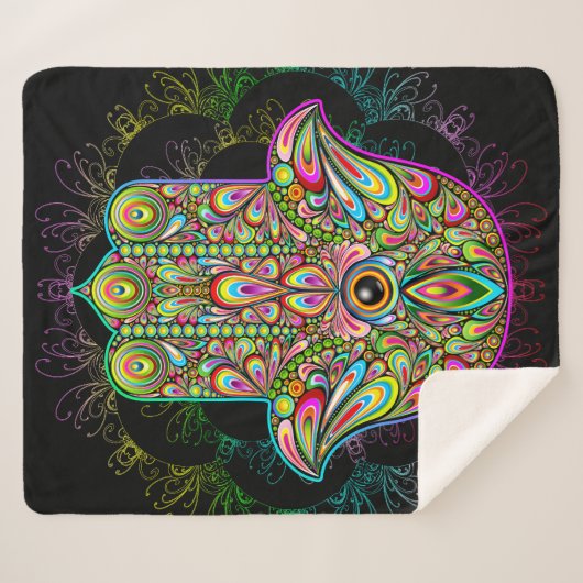 Hamsa Fatma Hand Psychedelic Art Sherpadecke (Vorderseite (Horizontal))