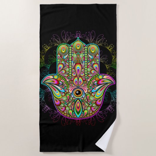 Hamsa Fatma Hand Psychedelic Art Strandtuch (Vorderseite)