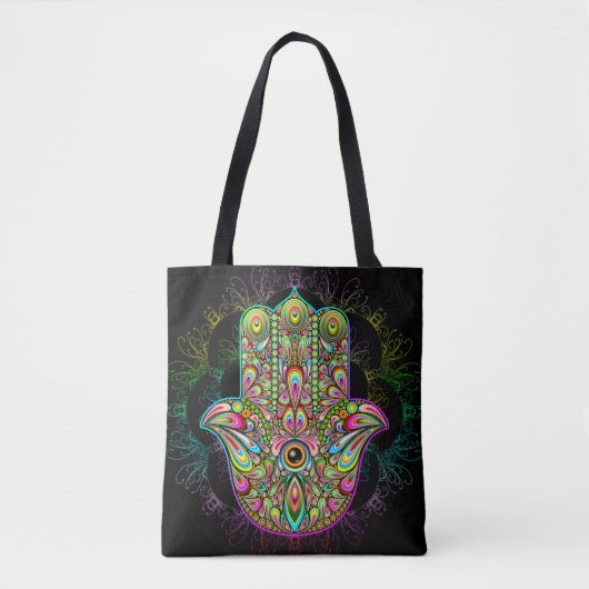Hamsa Fatma Hand Psychedelic Art Tasche (Vorderseite)