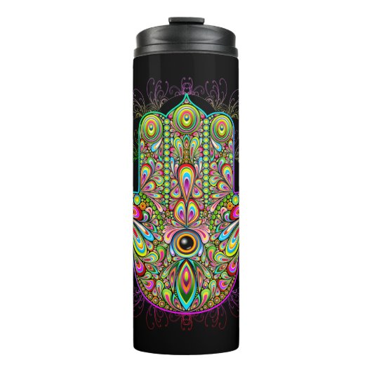 Hamsa Fatma Hand Psychedelic Art Thermosbecher (Vorderseite)