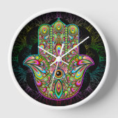 Hamsa Fatma Hand Psychedelic Art Uhr (Vorderseite)