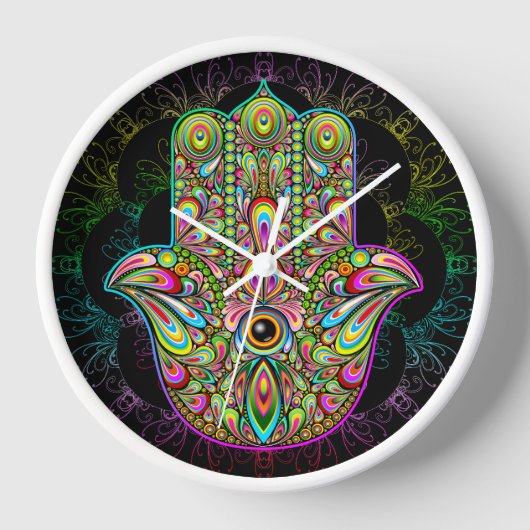 Hamsa Fatma Hand Psychedelic Art Uhr (Vorderseite)