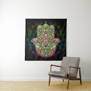 Hamsa Fatma Hand Psychedelic Art Wandteppich