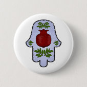 Hamsa, Granatapfel, hellblau, Buntglas Zazz Button (Vorderseite)