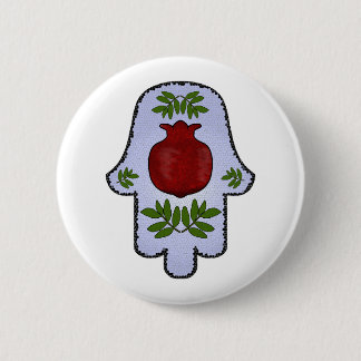 Hamsa, Granatapfel, hellblau, Buntglas Zazz Button