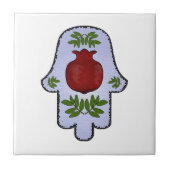 Hamsa, Granatapfel, hellblau, Buntglas Zazz Fliese (Vorderseite)