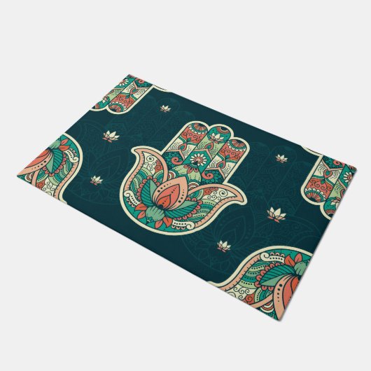 Hamsa Hamsah marokkanische jüdische Hand Willkomme Fußmatte (Schrägansicht)