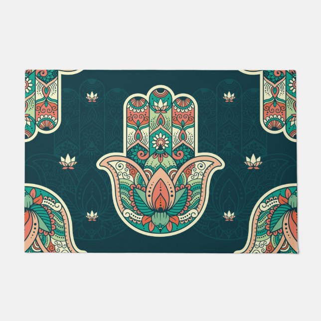Hamsa Hamsah marokkanische jüdische Hand Willkomme Fußmatte (Vorderseite)