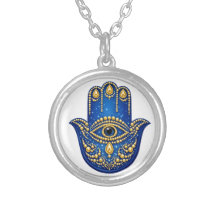 Hamsa Hand Anhänger mit Böser Auge, Blau Gold Schu