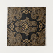 Hamsa Hand Black and gold Ornament Wandteppich (Vorderseite (Horizontal))