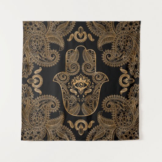 Hamsa Hand Black and gold Ornament Wandteppich (Vorderseite)