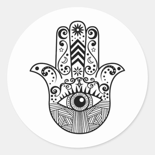 Hamsa Hand Black und White Runder Aufkleber (Vorderseite)