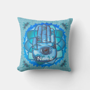 Hamsa Hand Blaues Lotus Kissen