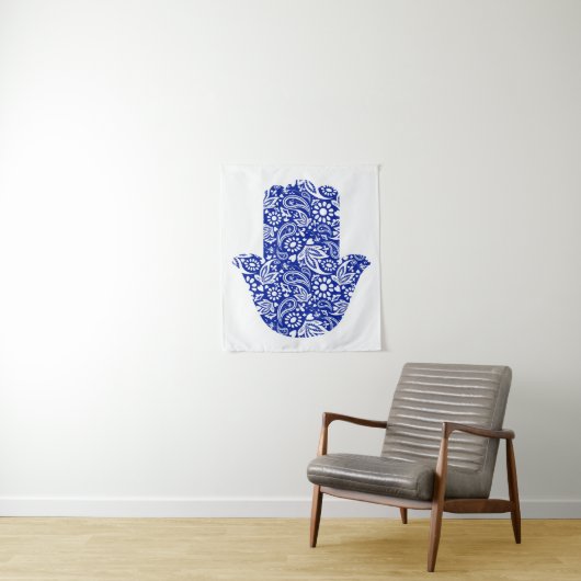 Hamsa Hand Bohemisch Blue White Tapestry Wandteppich (Beispiel)
