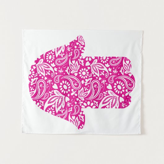 Hamsa Hand Boho Pink White Wandteppich (Vorderseite (Horizontal))