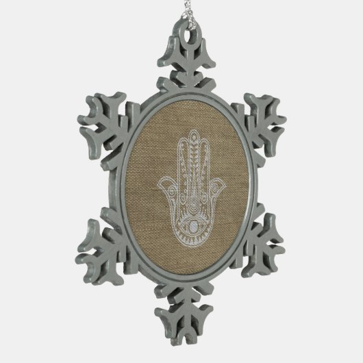 HAMSA Hand des Fatima-Symbols Amulet Schneeflocken Zinn-Ornament (Links)