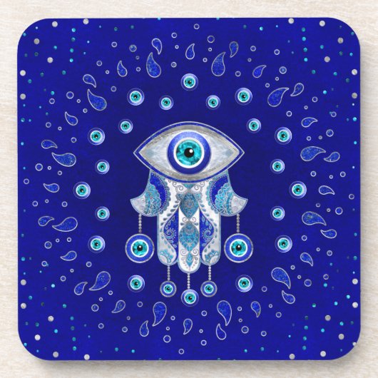 Hamsa Hand-Evil Eye Amulet Getränkeuntersetzer (Vorderseite)