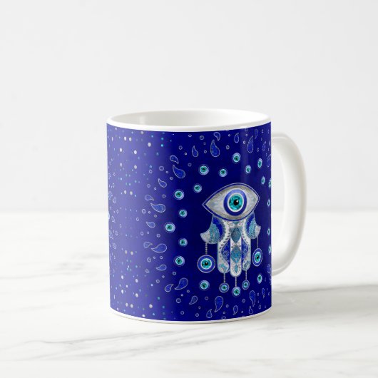 Hamsa Hand-Evil Eye Amulet Kaffeetasse (VorderseiteRechts)