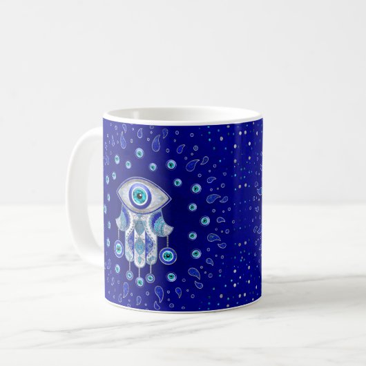 Hamsa Hand-Evil Eye Amulet Kaffeetasse (Vorderseite Links)