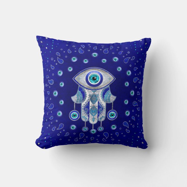 Hamsa Hand-Evil Eye Amulet Kissen (Vorderseite)