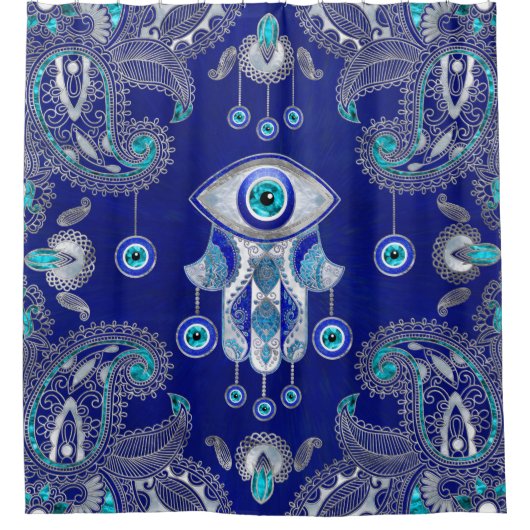 Hamsa Hand-Evil Eye Amulet Ornament Duschvorhang (Vorderseite)