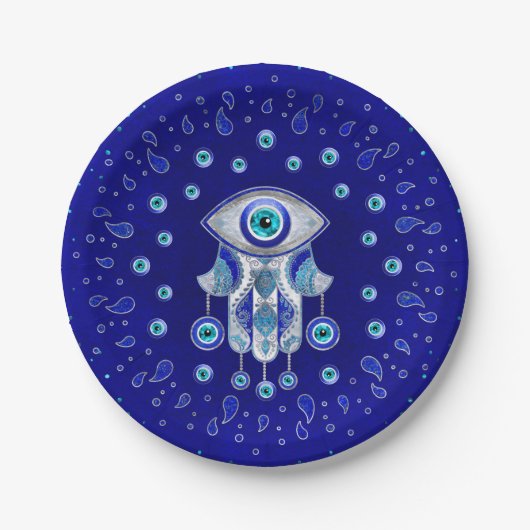 Hamsa Hand-Evil Eye Amulet Pappteller (Vorderseite)