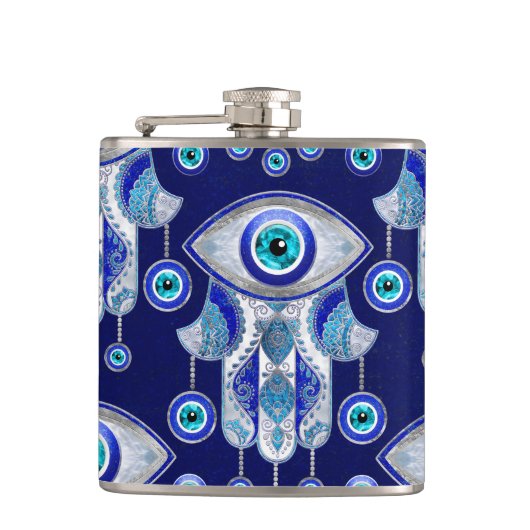 Hamsa Hand-Evil Eye Pattern Flachmann (Vorderseite)