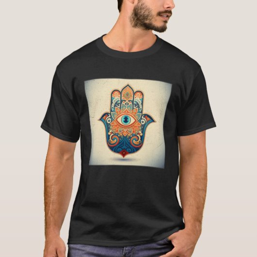 Hamsa Hand Eye Illustration Lucky Unique Palm Wome T-Shirt (Vorderseite)