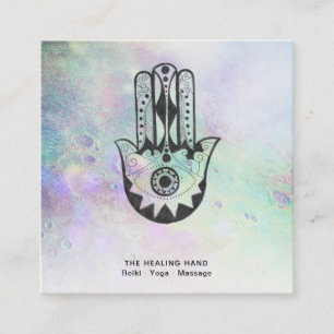 *~* Hamsa Hand Fatima Krater des Mondes Rainbow Quadratische Visitenkarte