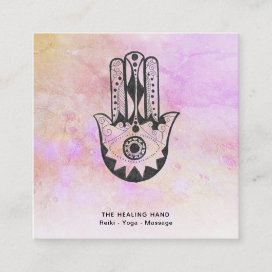 *~* Hamsa Hand Fatima Krater des Mondpfirsichs Quadratische Visitenkarte (Vorderseite)