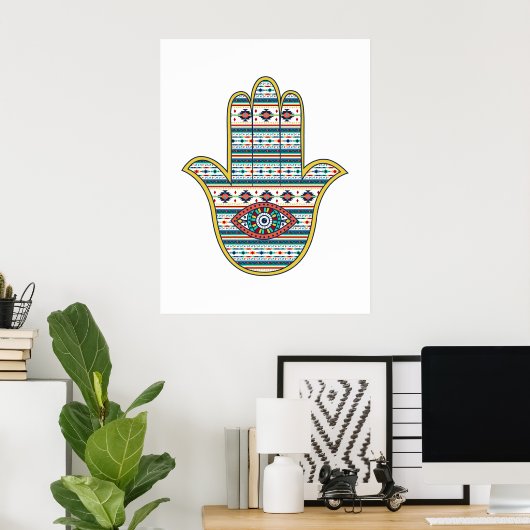 HAMSA Hand Fatima Symbol Amulet, Stamm Aztec Poster (Heimbüro)