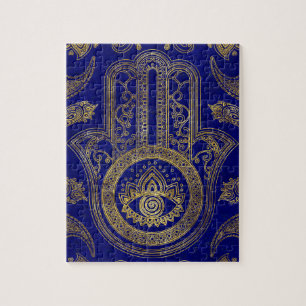 Hamsa Hand - Gold auf Lapislazuli Puzzle