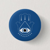 Hamsa Hand griechisches Evil Eye Blue Button (Vorderseite)