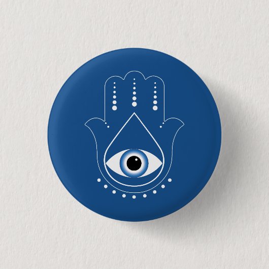 Hamsa Hand griechisches Evil Eye Blue Button (Vorderseite)