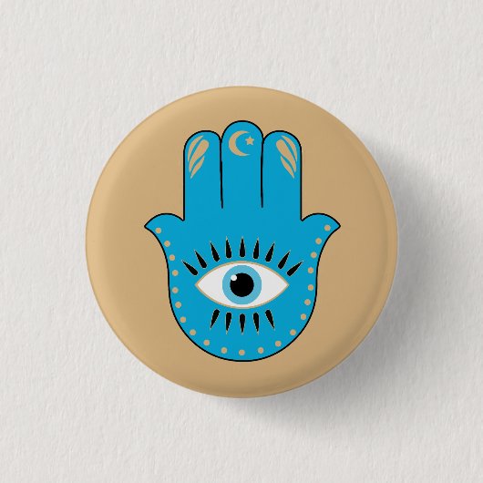 Hamsa Hand griechisches Evil Eye Blue Button (Vorderseite)