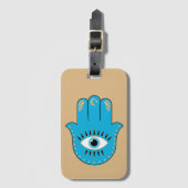 Hamsa Hand griechisches Evil Eye Blue Gepäckanhänger (Vorderseite Vertikal)