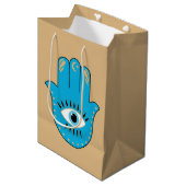 Hamsa Hand griechisches Evil Eye Blue Mittlere Geschenktüte (Vorderseite Schrägansicht)